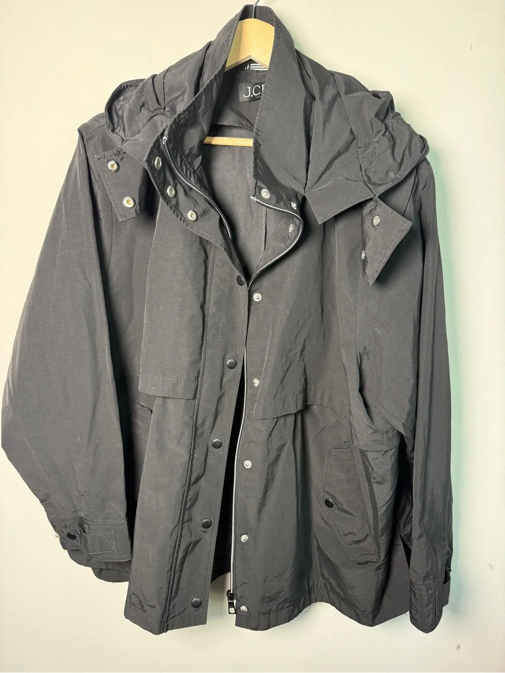 J.Crew Re-Imagined Hooded Utility Jacket Anorak Windbreaker Black XXL